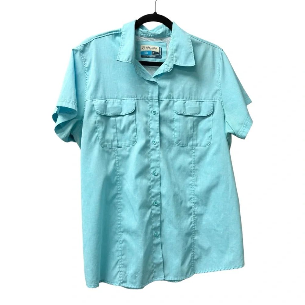 Magellan Outdoors Teal Fishing Shirt 1X Classic Fit Button Down Top - Picture 1 of 8